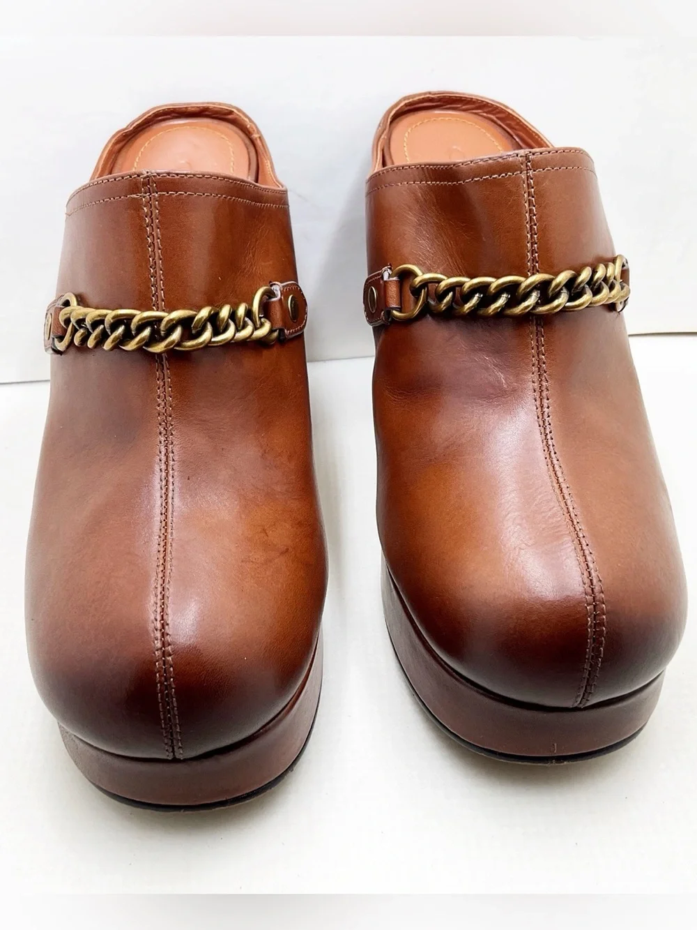 {Coach} Leather Chain-Detail Platform Mules